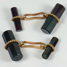 Load image into Gallery viewer, Marchak French Green Red Bloodstone Quartz Gold Cufflinks
