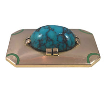 Load image into Gallery viewer, French Art Deco Turquoise Enamel Gold Brooch
