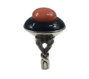 French silver coral lacquer target ring