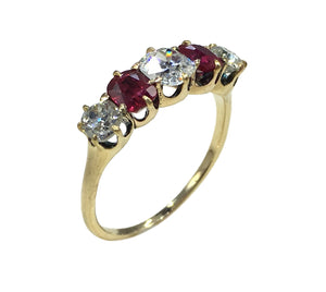 Edwardian Burmese Red Ruby White Diamond Five-Stone Engagement Ring