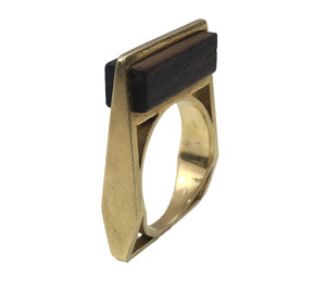 French 18K Yellow Gold Wood Square Ring