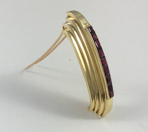 French Ruby 18K Gold Art Moderne Clip Brooch