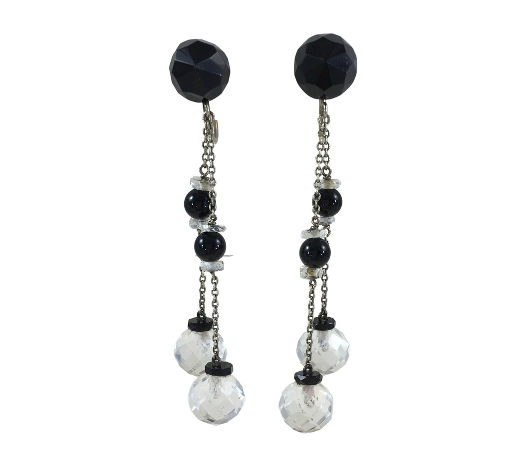 Onyx and Rock Crystal Double Drop Earrings c.1920