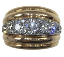 Load image into Gallery viewer, French 1940s Diamond Gold Platinum Ridged Dome Ring
