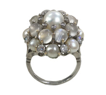 Load image into Gallery viewer, Cat&#39;s Eye Moonstone Pearl White Gold Bombe Ring
