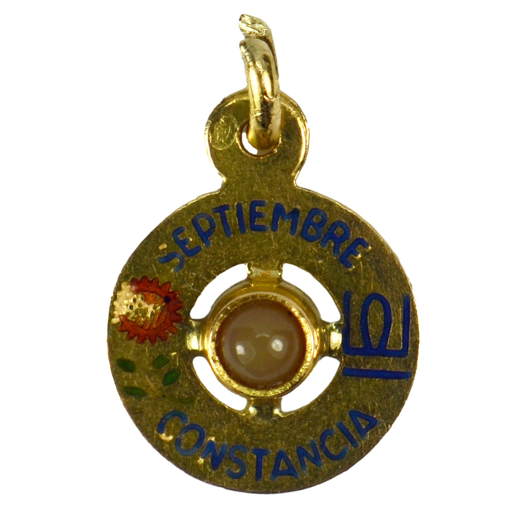 Mini September Constancy Yellow Gold Enamel Libra Zodiac Charm Pendant