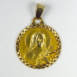 French 18K Yellow Gold Saint Therese Charm Pendant