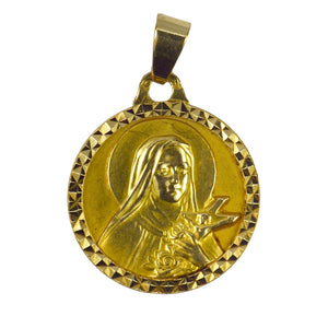 French 18K Yellow Gold Saint Therese Charm Pendant