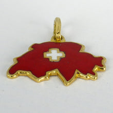 Load image into Gallery viewer, 18K Yellow Gold Red Enamel Switzerland Map Charm Pendant
