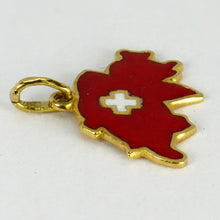 Load image into Gallery viewer, 18K Yellow Gold Red Enamel Switzerland Map Charm Pendant
