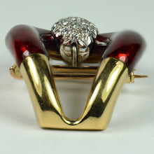 Load image into Gallery viewer, Vourakis Red Enamel Diamond Gold Buckle Brooch
