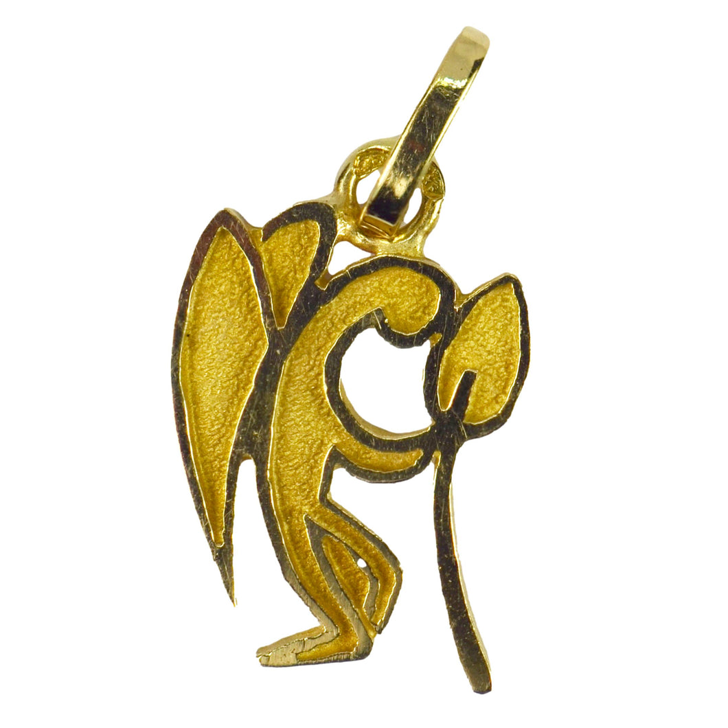French Angel and Flower 18K Yellow Gold Charm Pendant