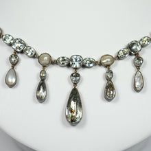Load image into Gallery viewer, 1820 Georgian Blue Aquamarine White Pearl Silver Fringe Riviere Pendant Necklace
