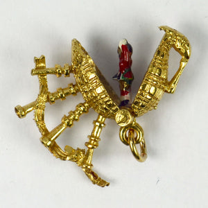9K Yellow Gold Bagpipes and Scottish Dancer Charm Pendant