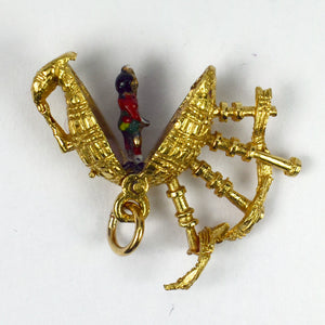 9K Yellow Gold Bagpipes and Scottish Dancer Charm Pendant