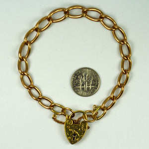 Georg Jensen 9K Rose Gold Engraved Heart Padlock Curb Link Bracelet