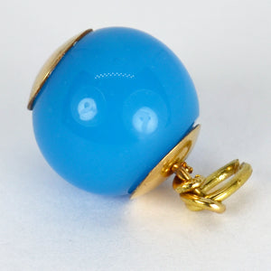 18K Yellow Gold Blue Paste Sphere Charm Pendant