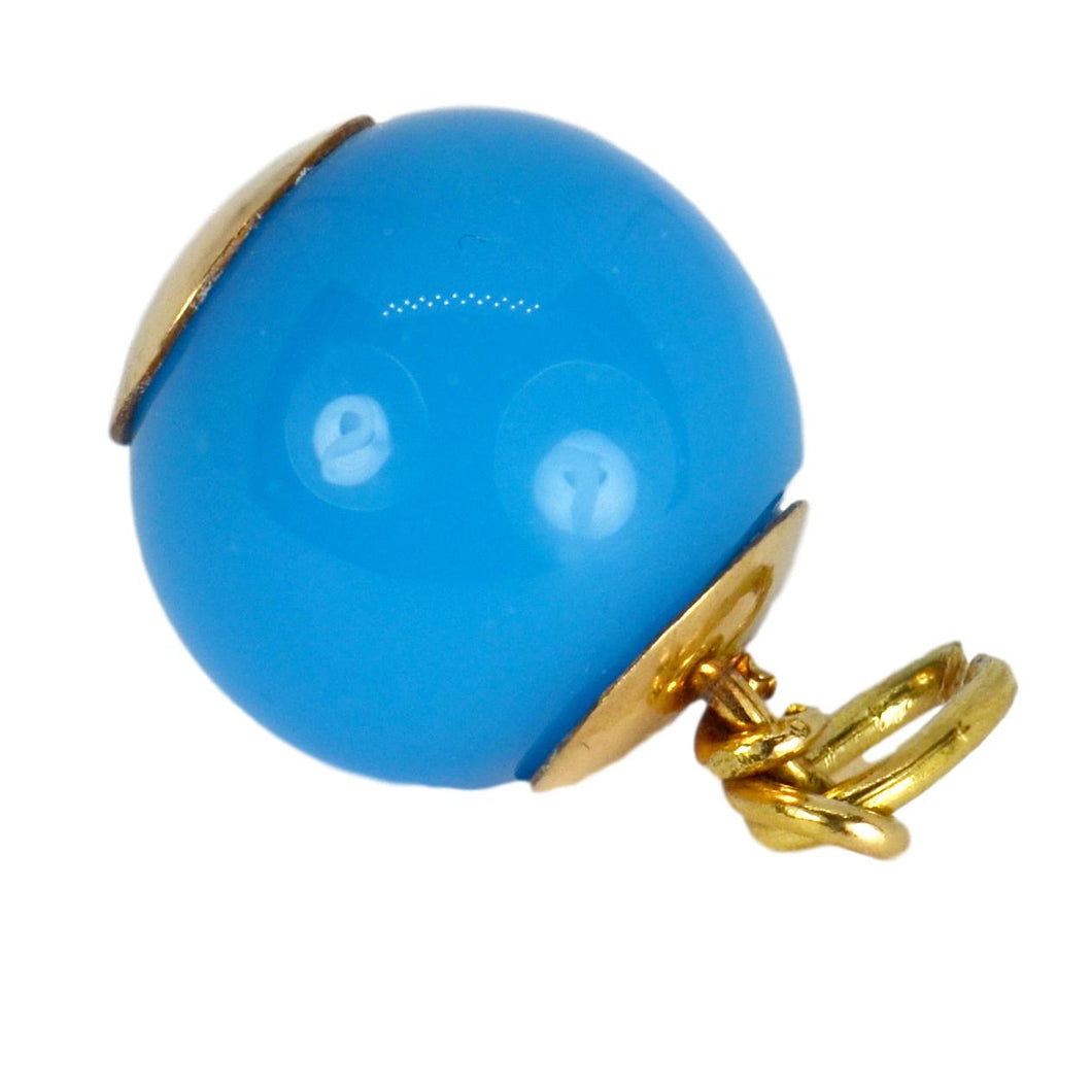 18K Yellow Gold Blue Paste Sphere Charm Pendant