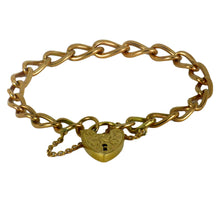 Load image into Gallery viewer, Georg Jensen 9K Rose Gold Engraved Heart Padlock Curb Link Bracelet
