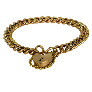 9K Rose Gold Curb Link Bracelet with Heart Padlock Clasp