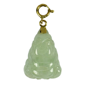Carved Green Jade Buddha 14K Yellow Gold Charm Pendant