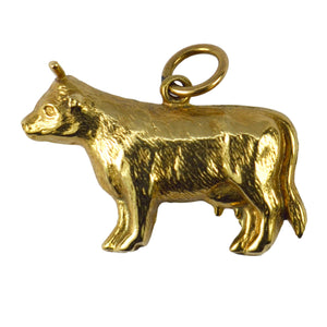 Dairy Cow Bull 9K Yellow Gold Charm Pendant