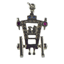 Load image into Gallery viewer, Art Deco Platinum Ruby Sapphire Diamond Just Married Carriage Charm Pendant
