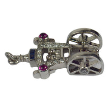 Load image into Gallery viewer, Art Deco Platinum Ruby Sapphire Diamond Just Married Carriage Charm Pendant
