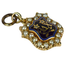 Load image into Gallery viewer, Vintage 14K Yellow Gold Pearl Diamond Enamel Theta Delta Chi Fraternity Charm Pendant
