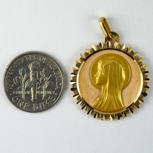 French Virgin Mary 18K Yellow Gold Medal Pendant