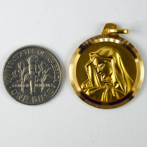 French Virgin Mary 18K Yellow Gold Medal Pendant