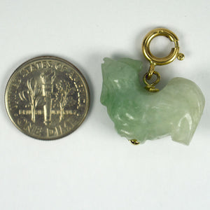 Carved Green Jade Rooster 9K Yellow Gold Charm Pendant