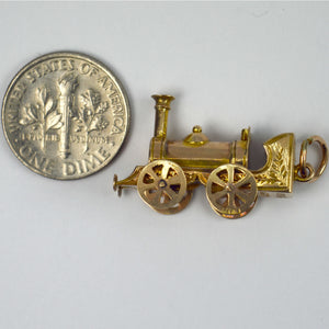 Steam Train Engine 9K Yellow Gold Charm Pendant