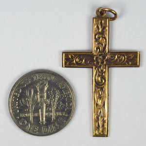 9K Rose Gold Engraved Cross Charm Pendant