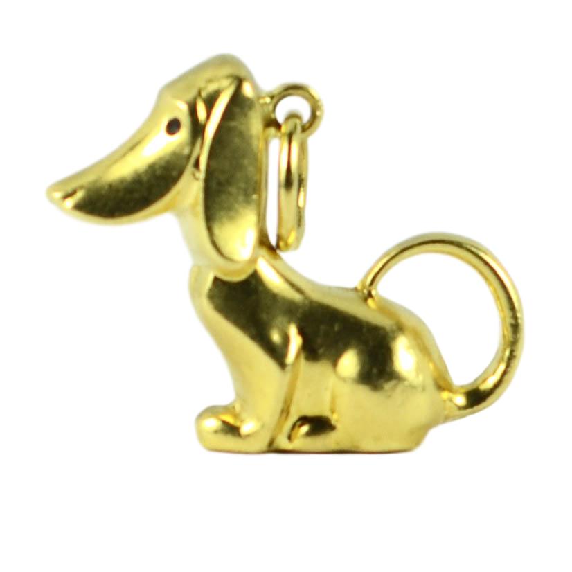 18K Yellow Gold Black Enamel Dog Charm Pendant