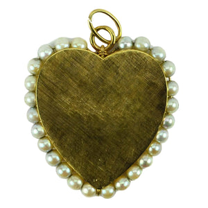 14K Yellow Gold Pearl Large Heart Charm Pendant