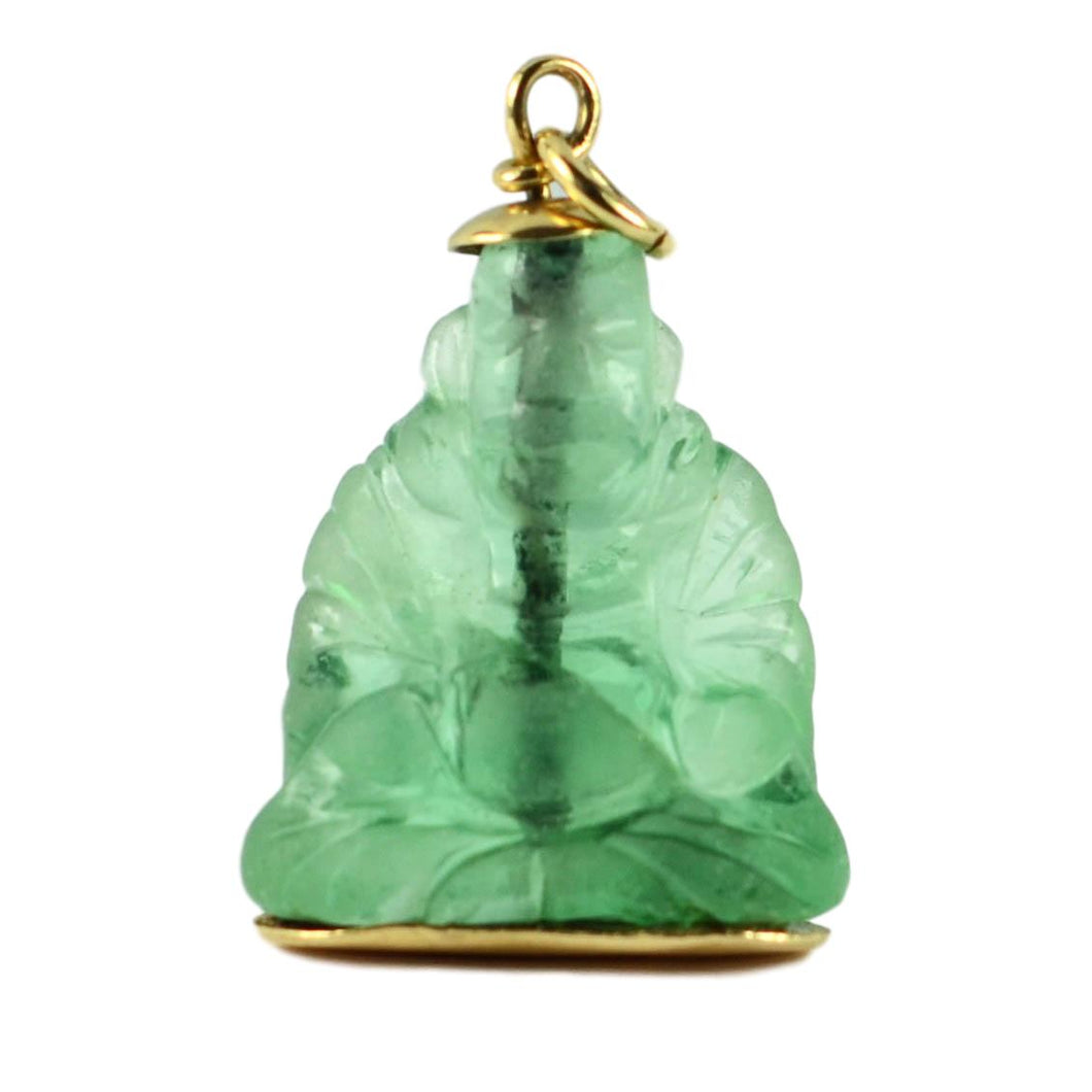 18K Yellow Gold Green Fluorite Buddha Large Charm Pendant
