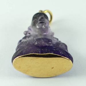 18K Yellow Gold Purple Amethyst Buddha Large Charm Pendant