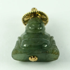 18K Yellow Gold Green Jadeite Jade Buddha Large Charm Pendant