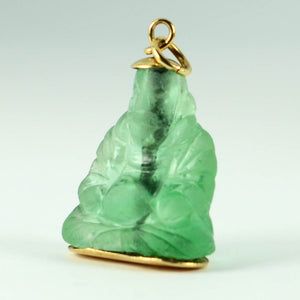 18K Yellow Gold Green Fluorite Buddha Large Charm Pendant