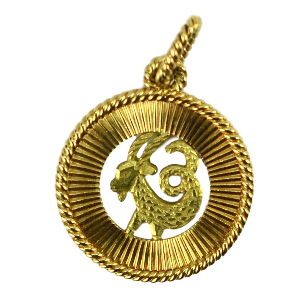 French 18K Yellow Rose Gold Zodiac Capricorn Charm Pendant