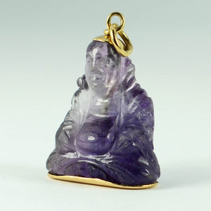 18K Yellow Gold Purple Amethyst Buddha Large Charm Pendant