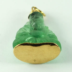 18K Yellow Gold Green Fluorite Buddha Large Charm Pendant
