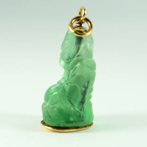 18K Yellow Gold Green Fluorite Buddha Large Charm Pendant