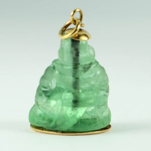 18K Yellow Gold Green Fluorite Buddha Large Charm Pendant