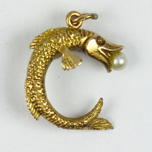 9K Yellow Gold Pearl Fish Charm Pendant