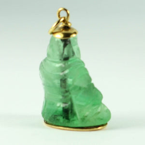 18K Yellow Gold Green Fluorite Buddha Large Charm Pendant