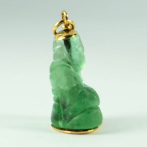 18K Yellow Gold Green Fluorite Buddha Large Charm Pendant