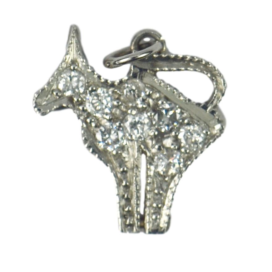 Platinum White Diamond Cat Charm Pendant