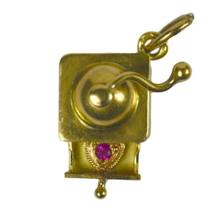 Coffee Grinder Love Heart Gold Ruby Charm Pendant